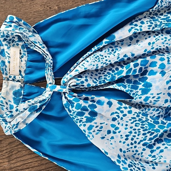 Ramy Brook Blue and White Animal Print Halter Dress - Size 4 - Picture 2 of 3
